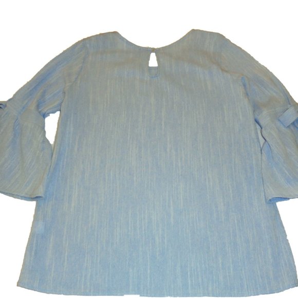 Blouse Blue Cotton bell sleeve tunic top careerwear shirt size Medium - Picture 4 of 7
